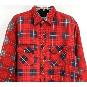 Vintage THREADS UNLIMITED QUILT LINED FLANNEL SHIRT SHACKET Men Large Red Plaid
